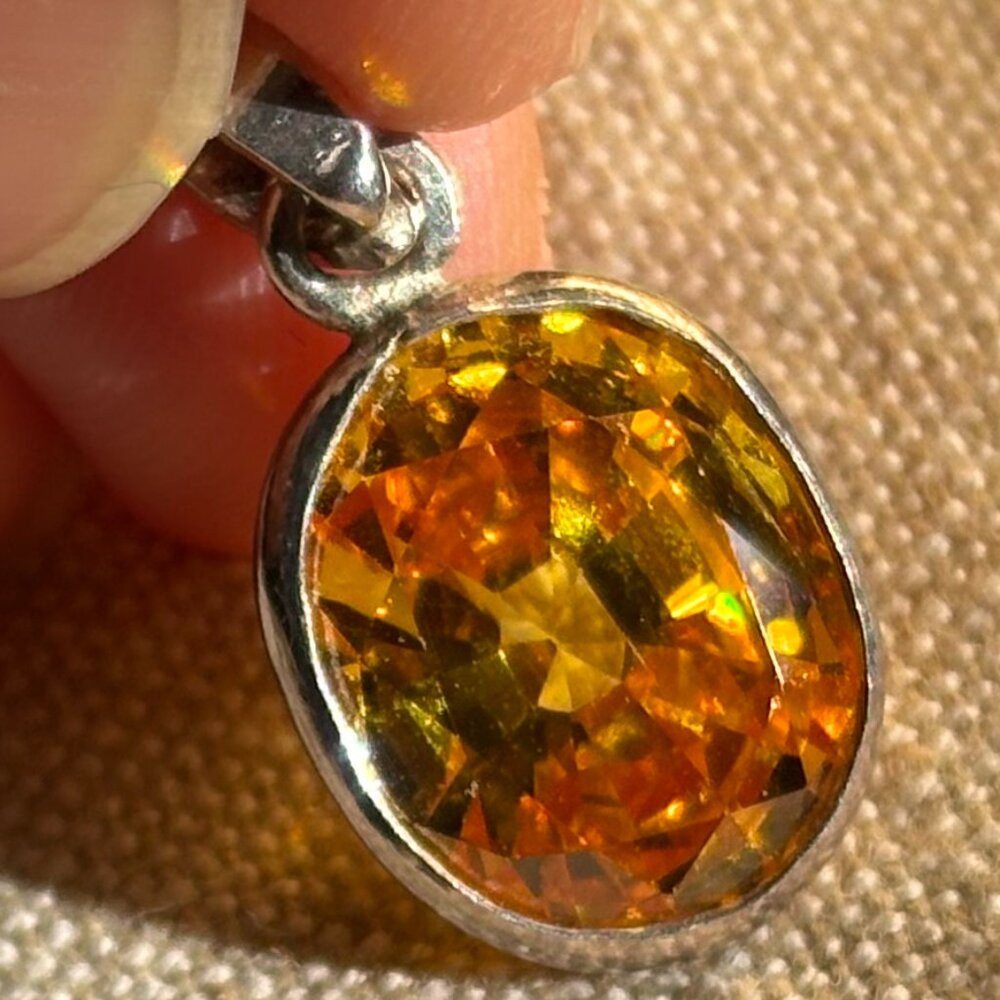 Dainty Sterling Silver Bezel Set Dark Canary CZ Pendant